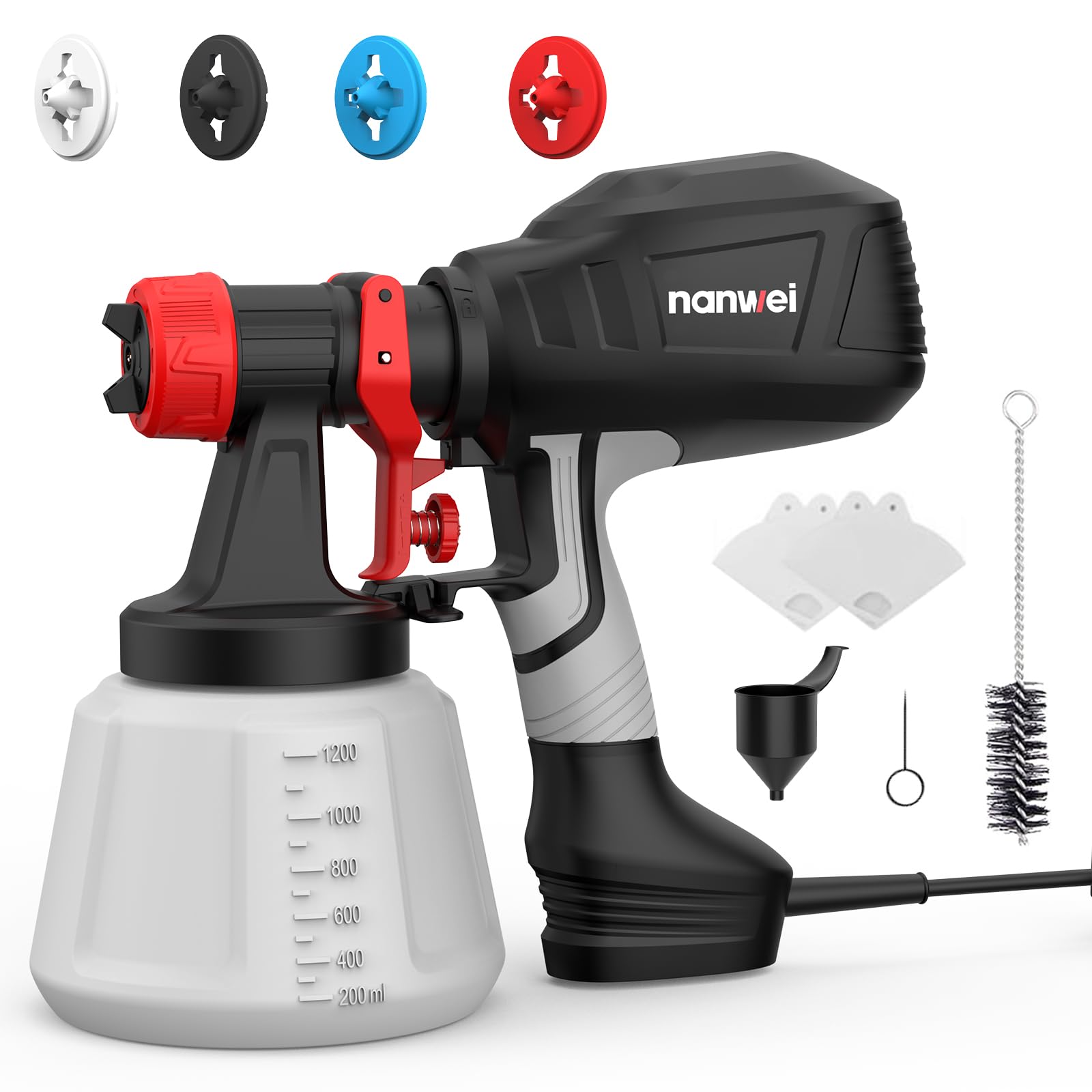 NANWEI Paint Sprayer, 650W Spray Gun with 1200ML Container, Spray Paint Gun with 4 Nozzles and 3 Patterns, 120 DIN-s, Electric Paint Sprayer for House Painting (Corded Paint Sprayer)