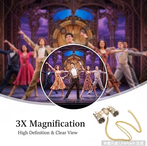 Miniatura 6 de TEHAUX Gafas de ópera, prismáticos de ópera de alta definición para mujeres, 3 x 25 pulgadas, portátil, gran angular, visión nocturna, cine,