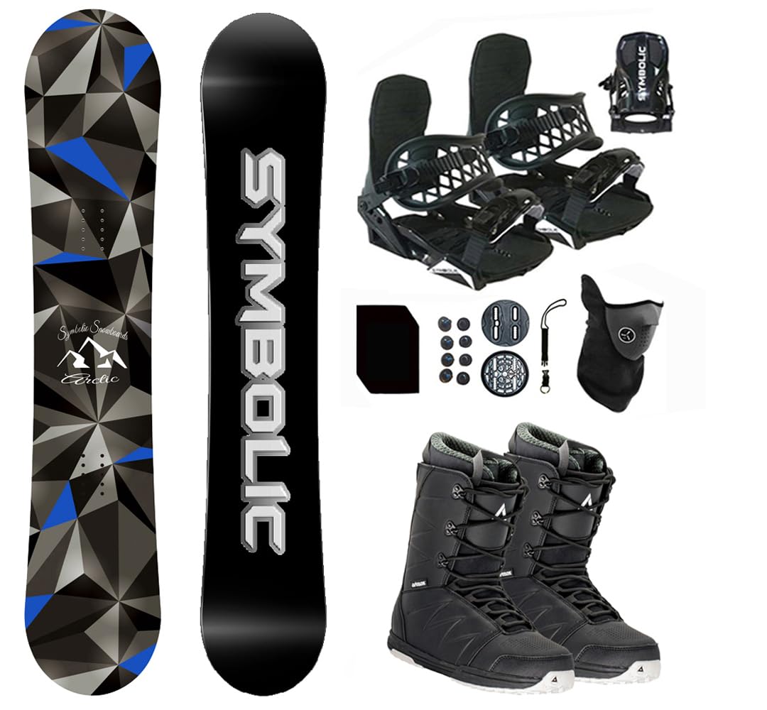 Symbolic Arctic Airtracks Men Snowboard & Bindings & Boots & Leash & Stomp & Gaiter Complete System Package Freeride Freestyle (150 cm, 10 Men(Eu43) at BLK+BLK Binding)