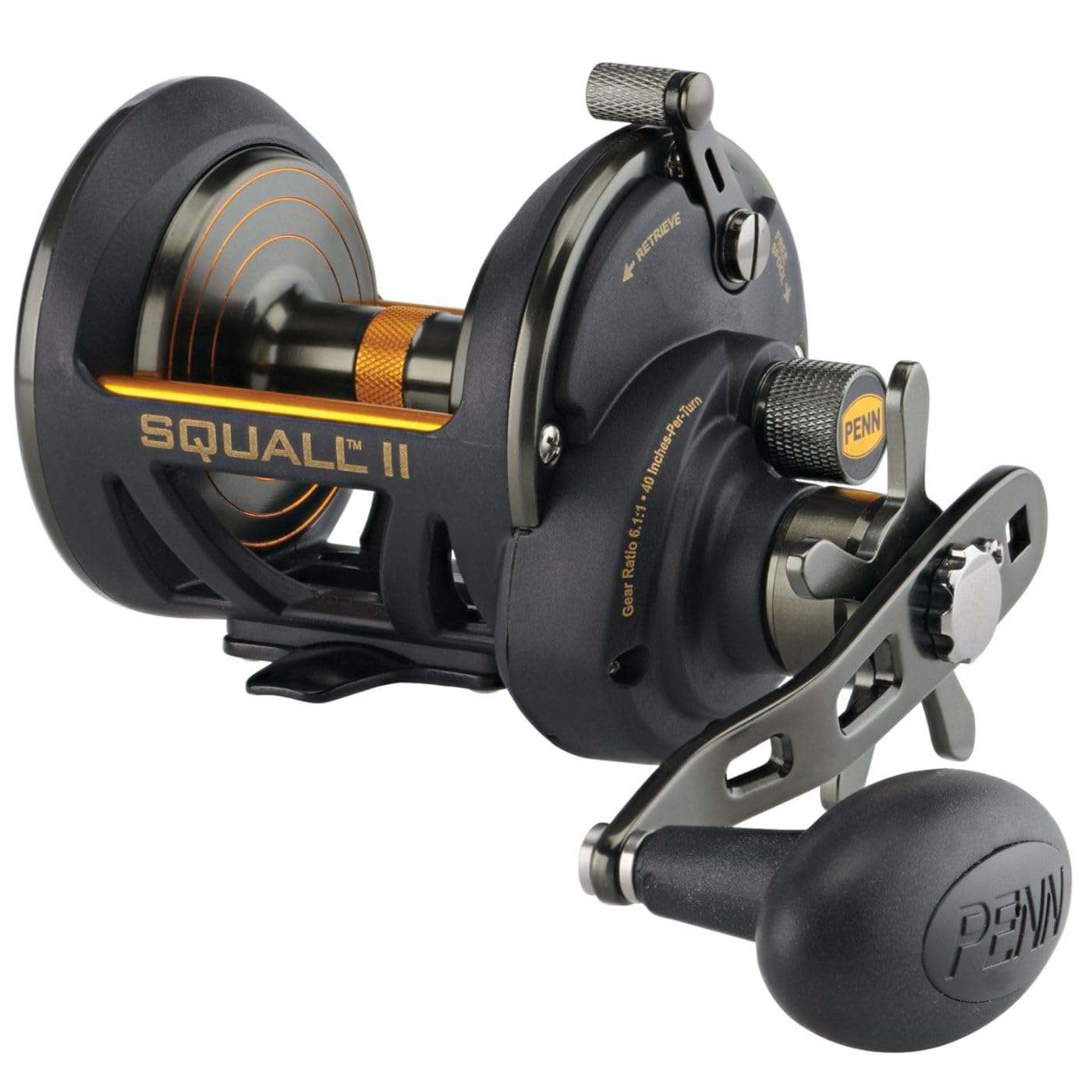 PENN Fishing Squall II Star Drag Conventional Fishing Reel, Black Gold (SQLII30SDLH)