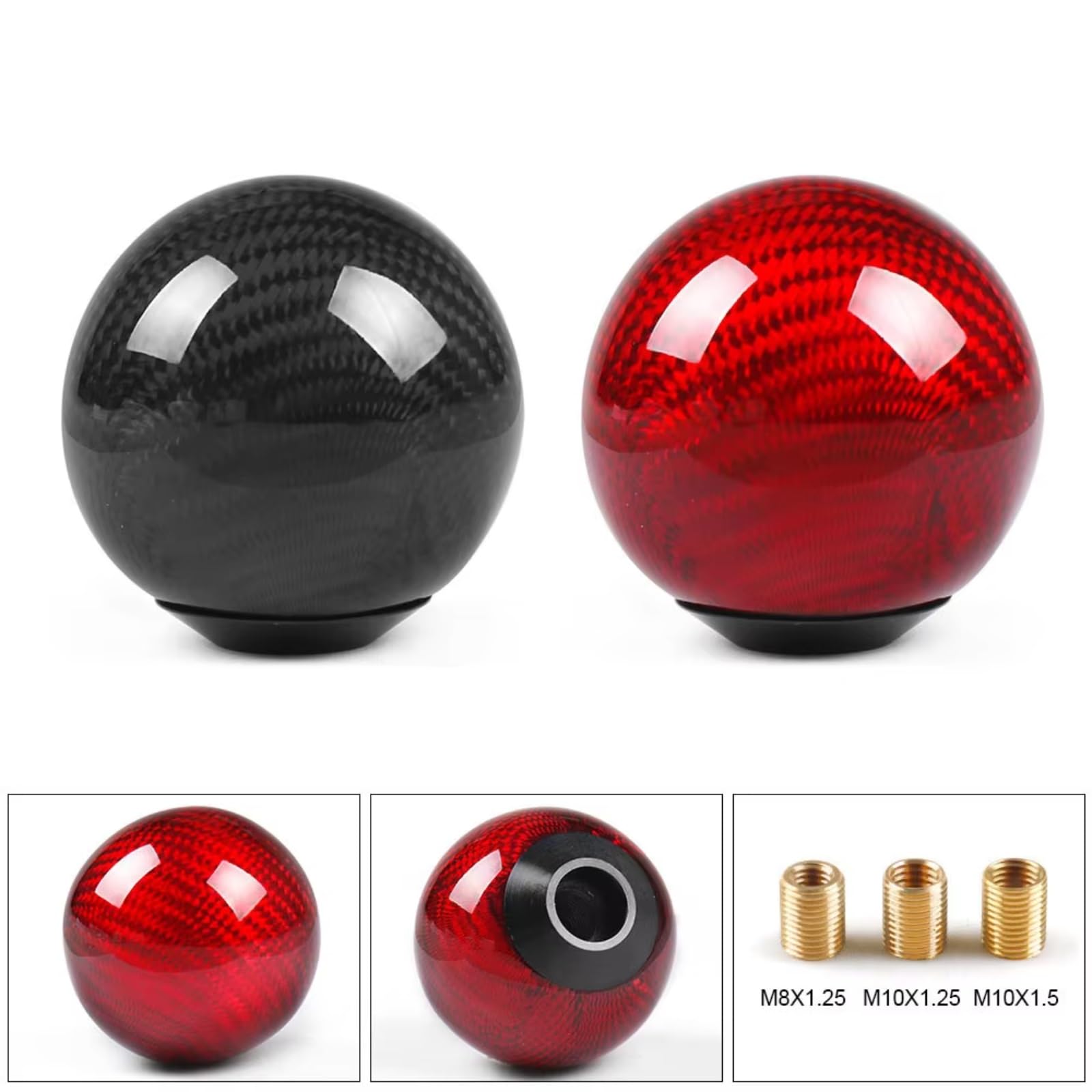 5/6-Gang-Schaltknauf Aus Kohlefaser Runde Kugelform Schalthebel Für Schaltgetriebe M8 X 1,25, M10 5 Schaltknauf Auto Schalthebel(5speed Ball Shape)