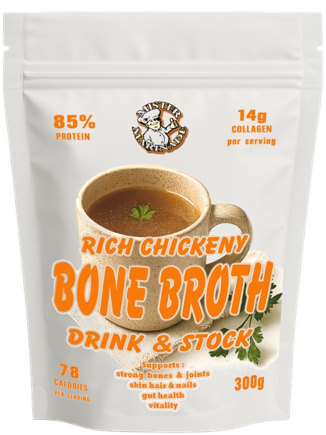 Rich Chickeny Bone Broth Powder, 16.5g Protein per Serving, 14g Collagen, Instant Super Tasty Savoury Drink & Stock, 100% Natural Protein & Collagen Bone Broth from Sweden, 15 Servings, 300g