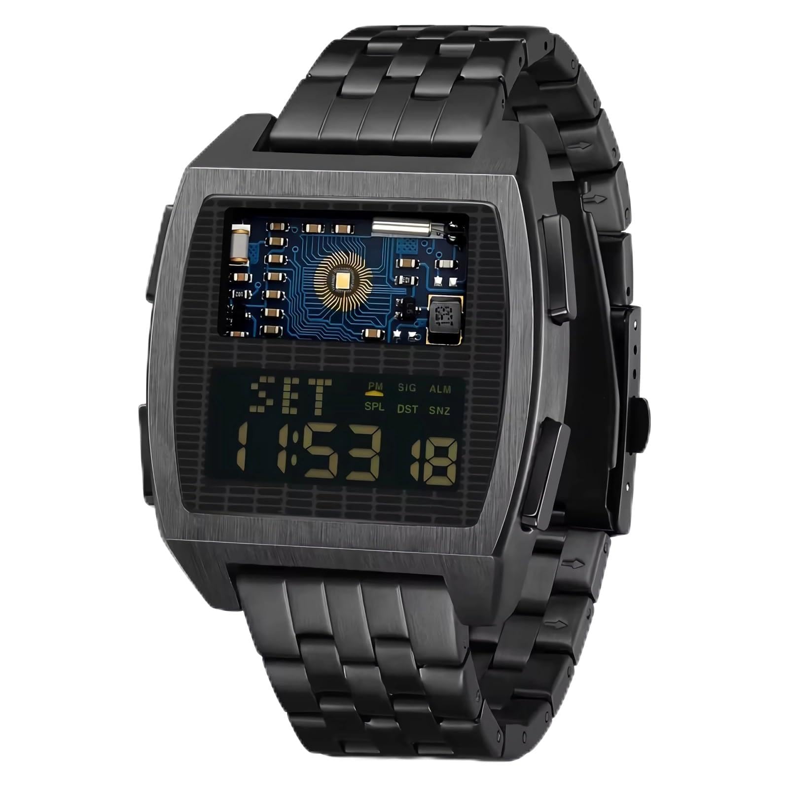 Męski zegarek cyfrowy retro industrialny metalowy styl wodoodporny 50 m zegarki sportowe dla mężczyzn czas na świecie Reloj de Hombre