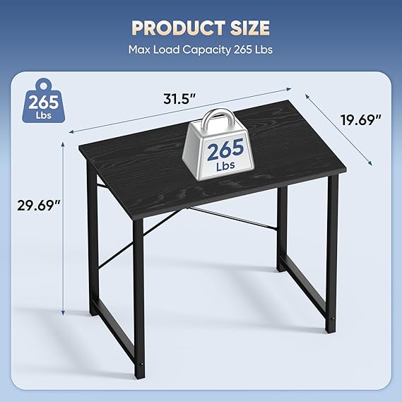 DUMOS 32 Inch Small Computer Desk, Gaming Desks for Home Office Bedroom | Modern Study Writing Work Table, Craft PC Desk Simple Workstation with Reinforcement Structure, Black