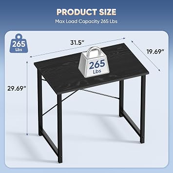DUMOS 32 Inch Small Computer Desk, Gaming Desks for Home Office Bedroom | Modern Study Writing Work Table, Craft PC Desk Simple Workstation with Reinforcement Structure, Black
