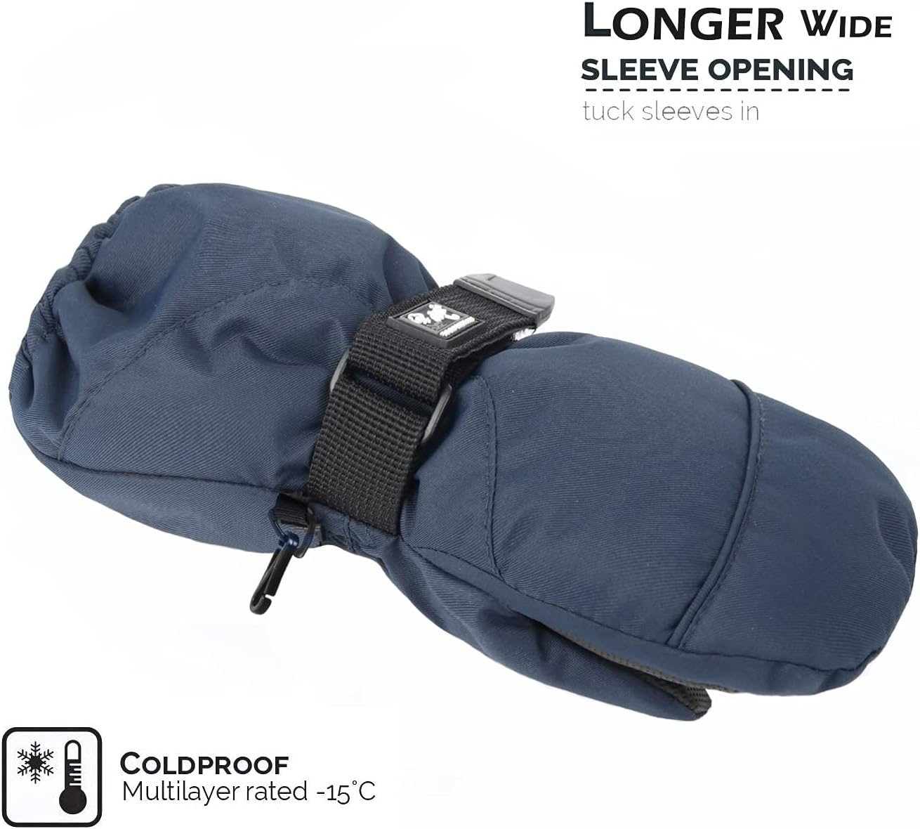 HIGHCAMP Kids Long Cuff Winter Gloves with Stay-on Strap Waterproof Mittens for Toddler Children Snow Ski - Image 2