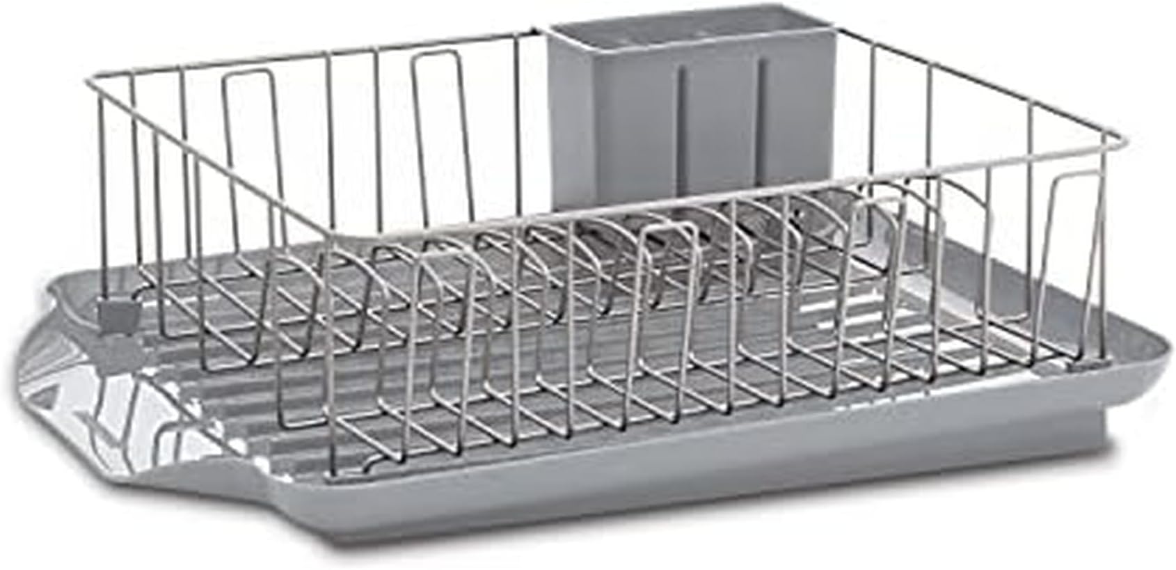 Classic 3-Piece Dish Drying Rack Set for Kitchen Counter, Gray - Rust-Resistant Wires, Self-Draining Board, Flatware Caddy, Non-Slip Feet