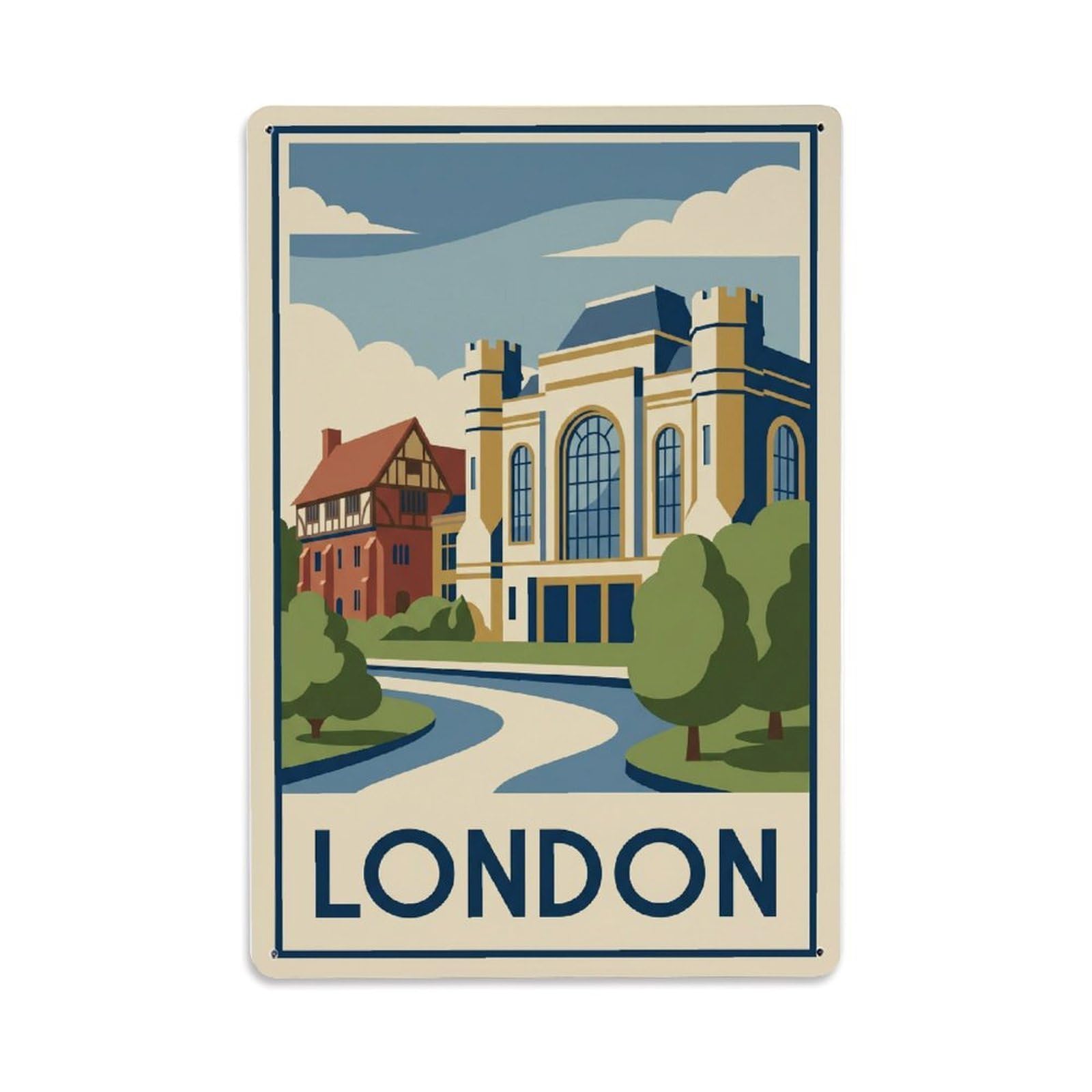Vintage Travel London Eltham Palace Art Deco Mansion Clean England Metal Tin Sign Plaque Wall Decor for Cafe, Club Bar, Office, Home Garden Metal Poster 8x12Inch