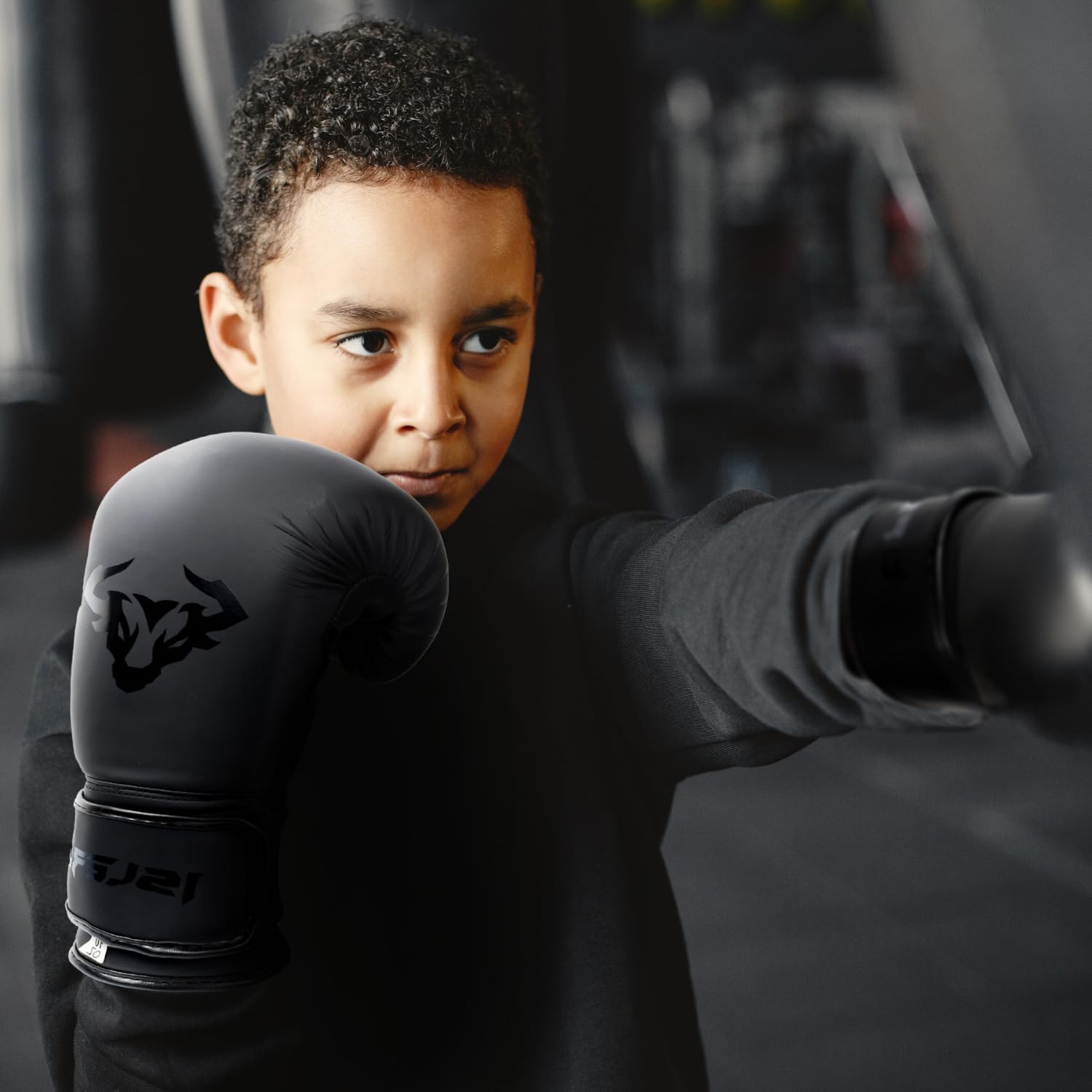 Islero Fitness Matte Black Kids Boxing Gloves Punch Bag Pink Girl Junior MMA Muay Thai Boy Martial Arts Kick Boxing Sparring Training Fighting (Black - Image 2