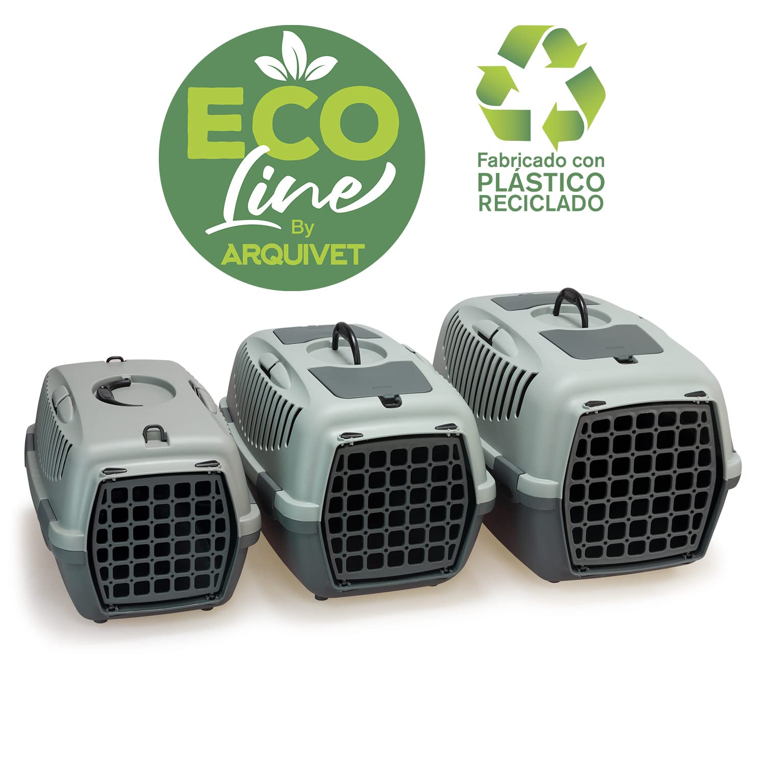 Arquivet Ecoline Trasportino in plastica riciclata per animali domestici - 61 x 40 x 38 cm - con almeno il 90% in plastica riciclata - rigida per cani e gatti con ventilazione, Foggy Green, Grande