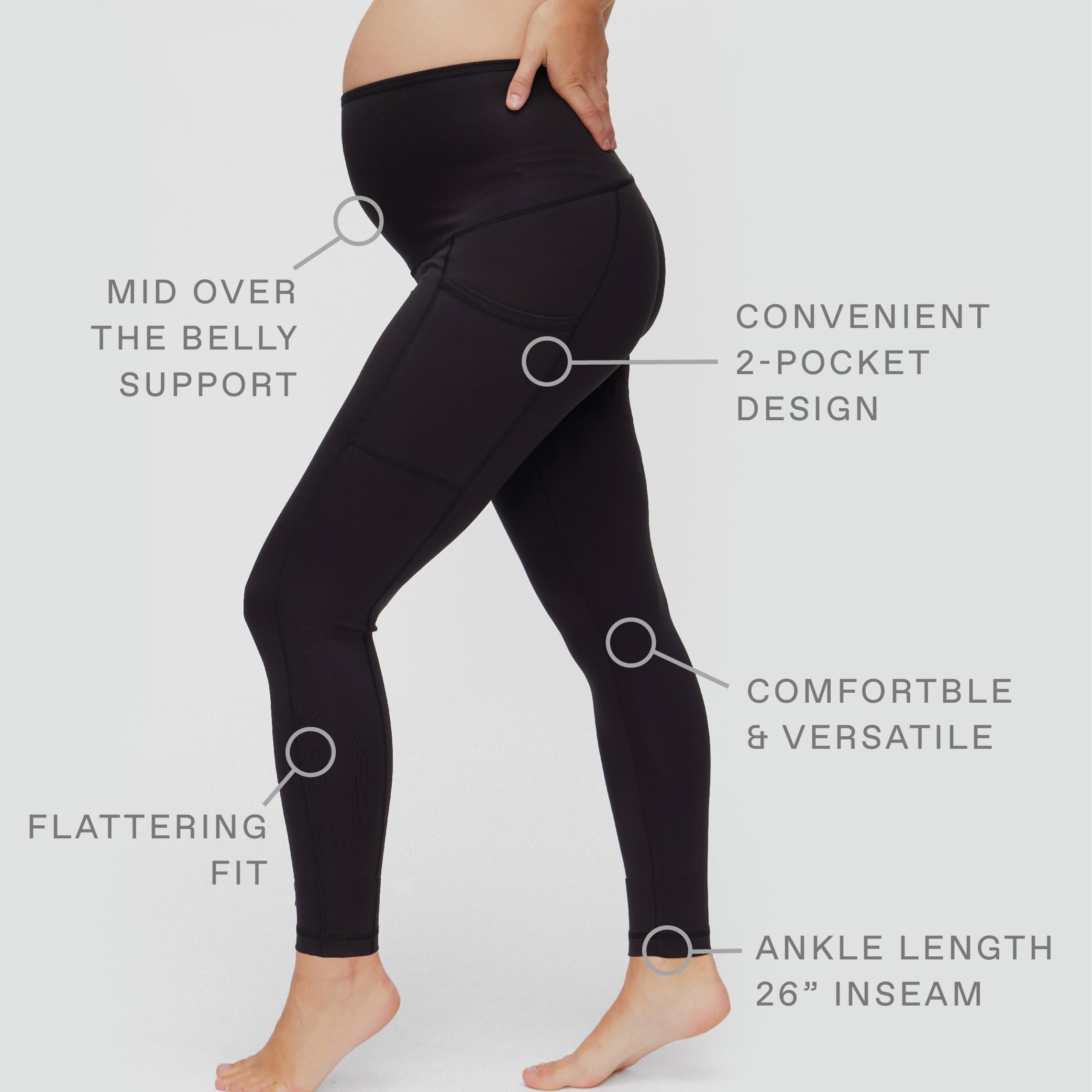 Motherhood Maternity Damen Workout Over The Belly Schwangerschaft und Postpartum Leggings mit Taschen Soft Active Stretchy Pants