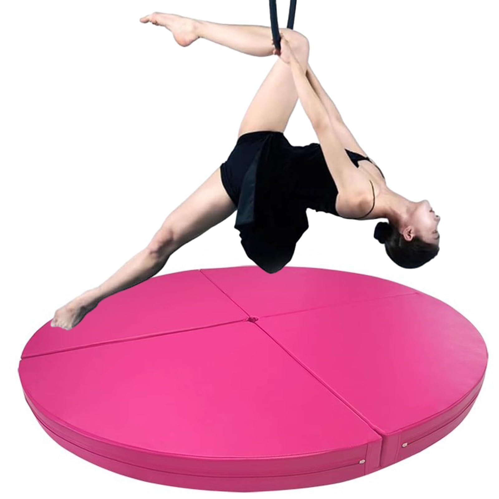 Wjftoday Pink 3 Foldable Aerial Hoop Crash Mat, 3Cm Thick Epe Foam Dance Pad, Circular Gymnastics Mat For Home Gym, Yoga Exercise, 120Cm X 120Cm (Pink) - Ideal For Pole Dancing & Aerial Arts