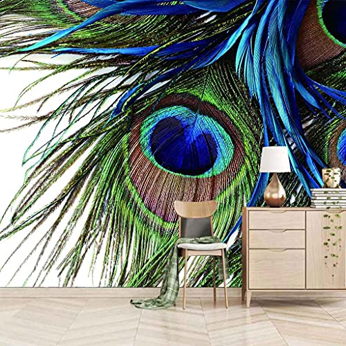 Poster géant mural plumes de paon colorées pour sublimer le design d'un salon moderne - 2