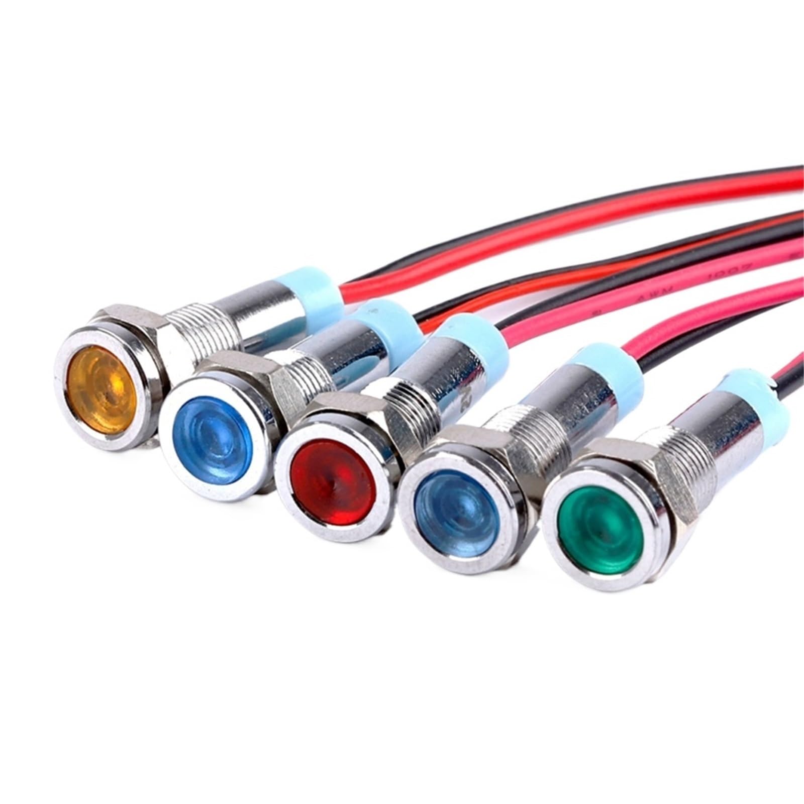 Indicatore LED di segnale da 20 pezzi ad alta luminosità 6MM 3-6V/12-24V/110V/220V Lampada industriale in metallo con cavo da 150MM(Red Light,220V)