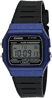 ساعة للجنسين بمينا وسوار من الراتنج F 91Wm 2Adf كاسيو رقمية رمادي بسوار أسود ديجيتال