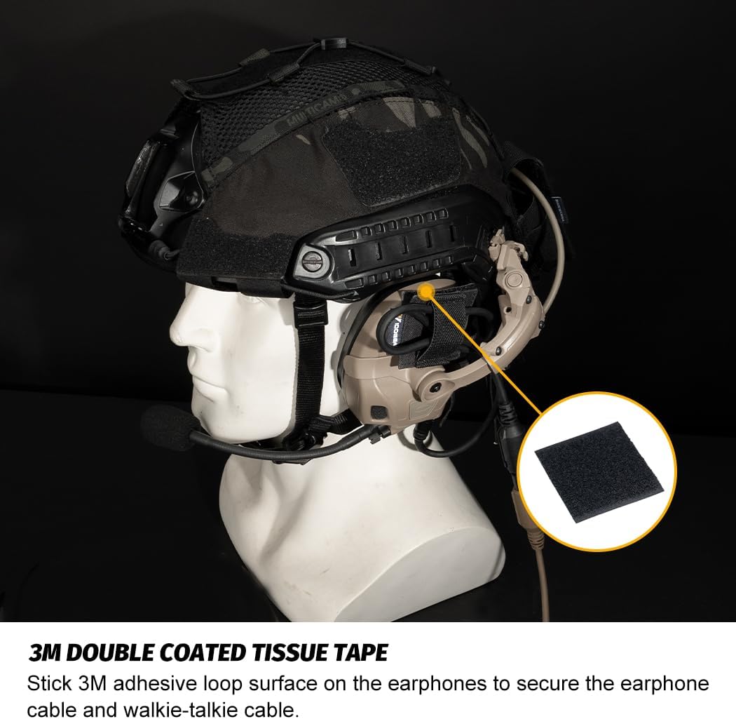Tactical Cable Storage Sticker Reusable Fastening Cable Ties With Hook And Loop For Tactical helmet, Headset, Walkie-talkie(1pc,Black)