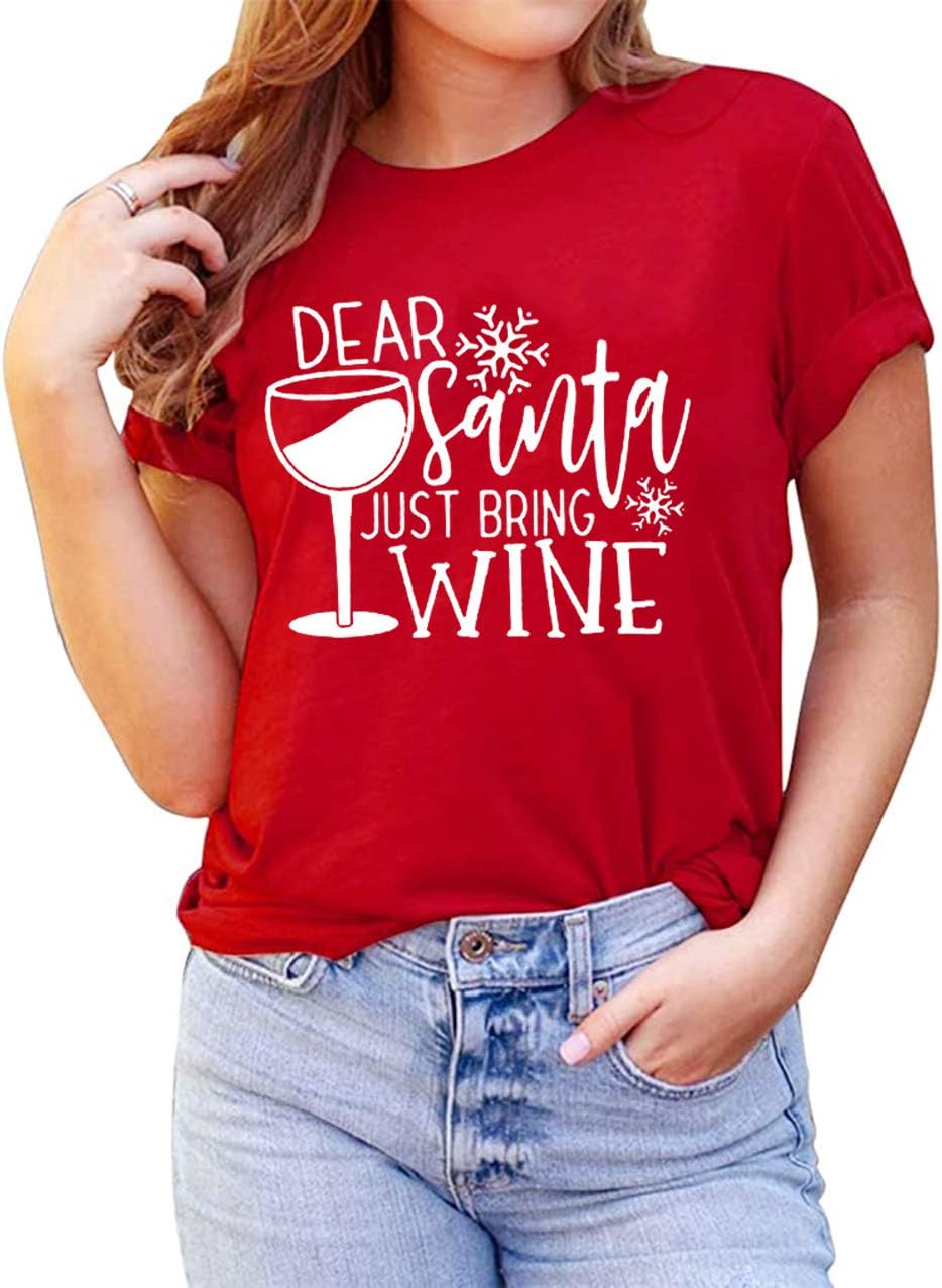 Wine Christmas T Shirt Women 