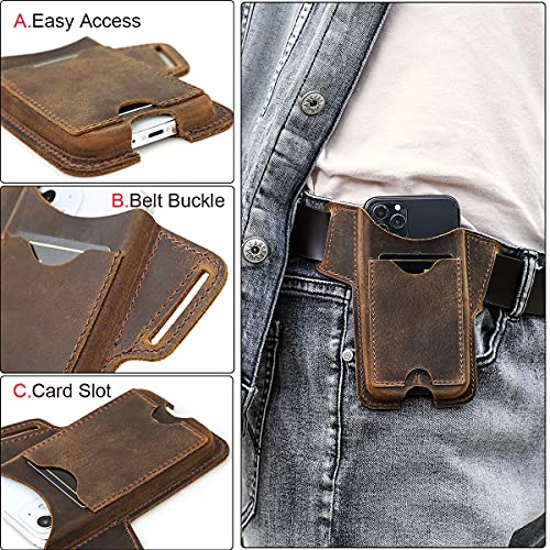 Hiram Leather Cellphone Holster Universal Waist Bag Sheath with Belt Loop for 6.7 inches Mobile Phone Cellphone Pouch with Card Slot Compatible with iPhone for Men (Left-handed) - Image 4