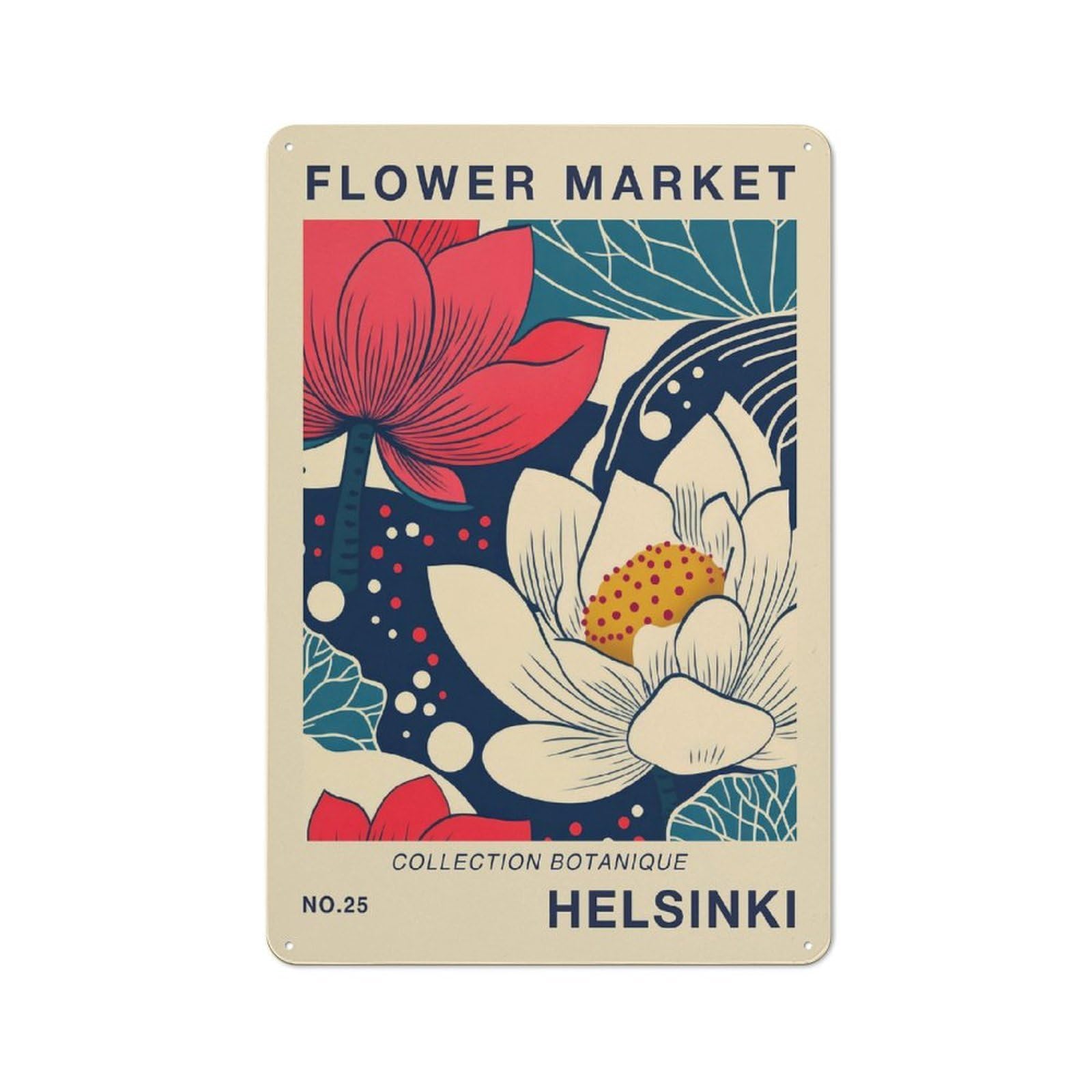 Junmoney Style-16 Vintage Metal Sign 30X20cm Featuring Helsinki Flower Market Poster For Pub Or Café, Wall Decor For People Reorganising Pub And Café