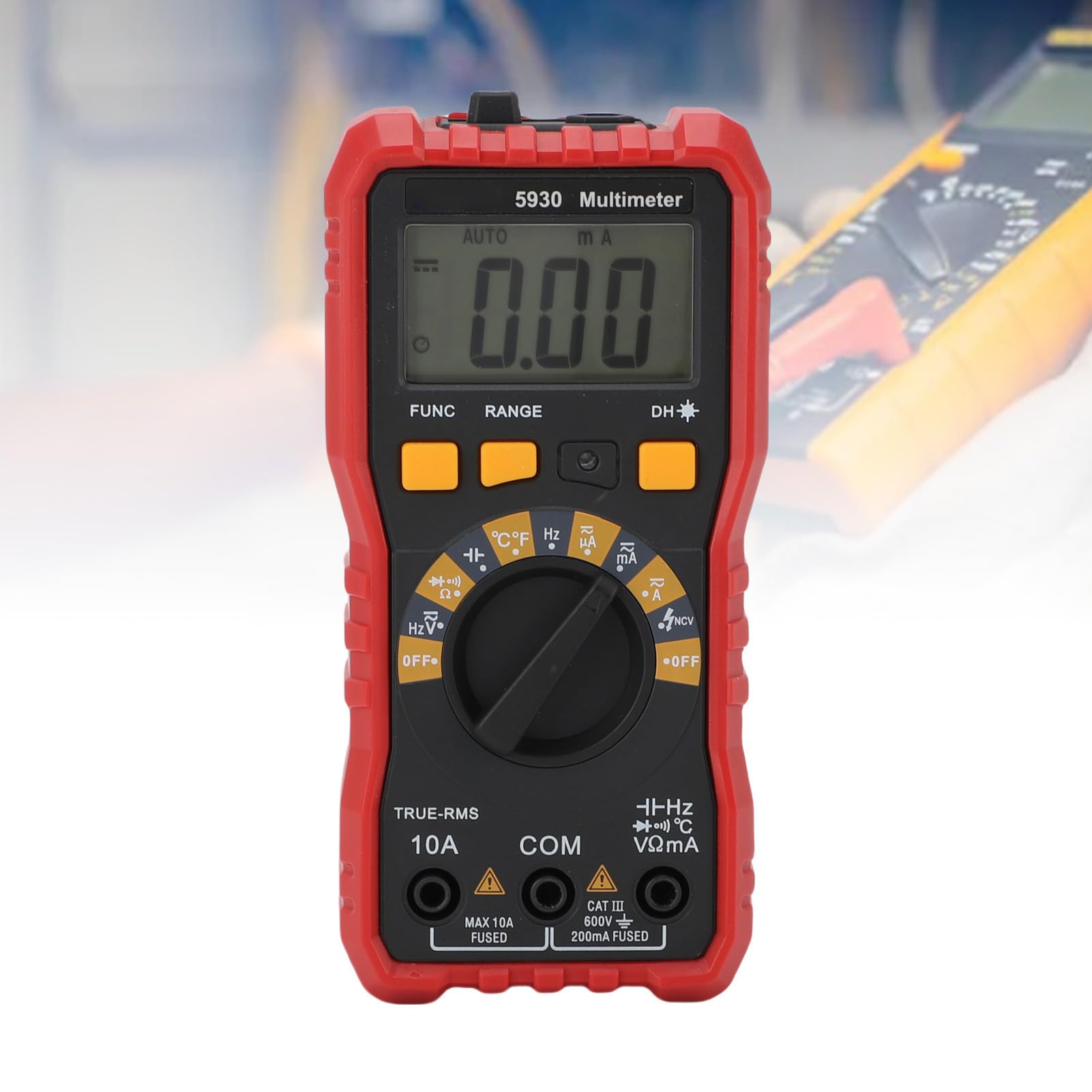 Probador de Condensadores Multímetro Digital Ohmímetro 600V 10A 20mΩ con Funda Protectora de Goma, Soporte Retráctil para Aficionados a la Electrónica