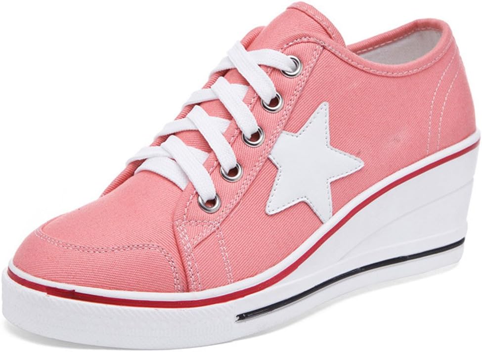 Women's Girl Canvas Wedge Trainers Ladies Lace Up High Top Ankle Boots Sneaker Pump Sport Shoes Casual Shoes