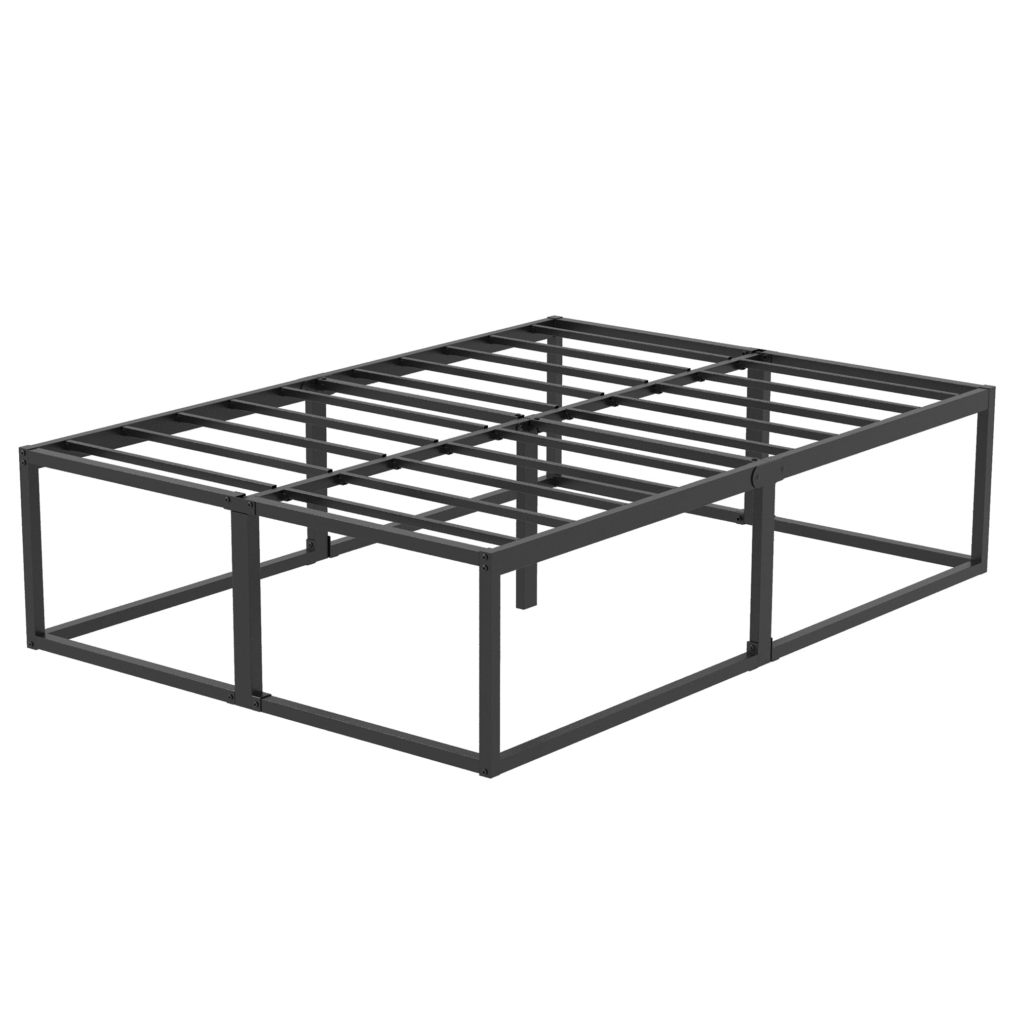 EMODA Struttura Letto Matrimoniale 140x200 cm, Letto a Piattaforma in Metallo 46 cm Alto e Resistente con Supporto Doghe in Acciaio, Ampio Spazio Sottolato, Silenzioso, Facile Montaggio, Nero