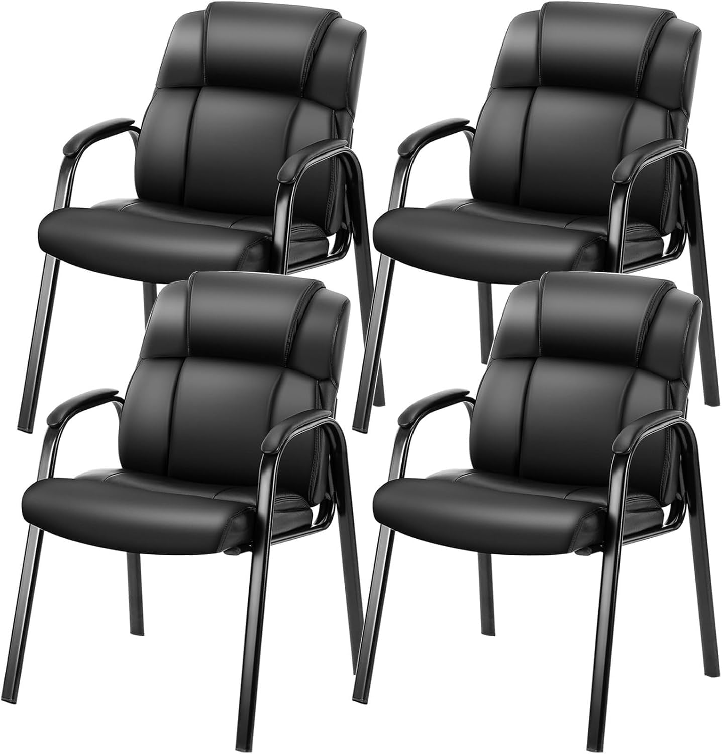 DUMOS Leather Office Reception Guest Chair with Padded Arms Set of 4 - Waiting Room Chairs No Wheels for Conference Room Lobby Side