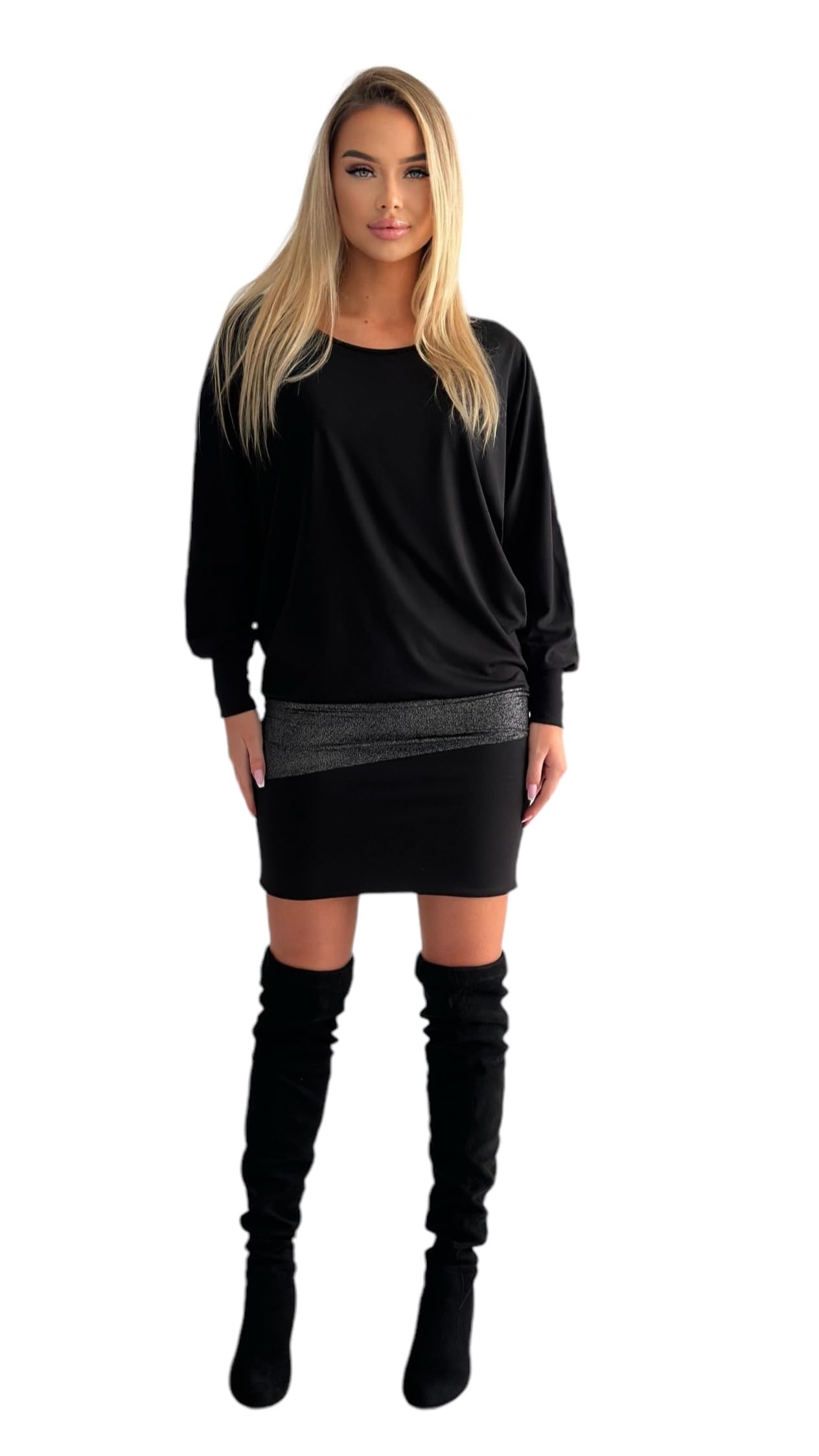 Mississhop Damen Minikleid festlich Glitzer Kleid Pulli Tunika S M L XL XXL