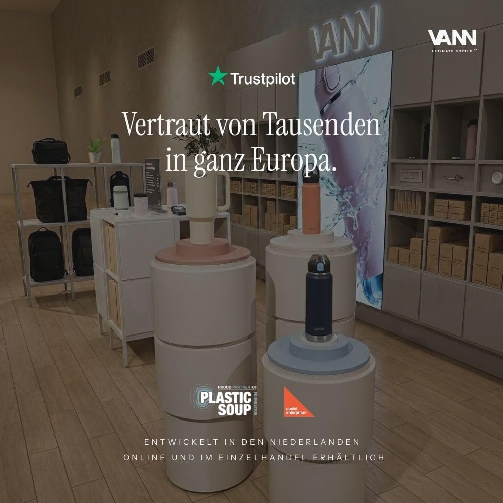 VANN Trinkflasche 2L mit Strohhalm - 3fach isoliert [24h kalt 12h warm] | Thermosflasche für Fitnessstudio, Sport - Trinkflasche Edelstahl [BPA-Frei] - Wasserflasche inkl. 5 Zubehörteile - Schwarz