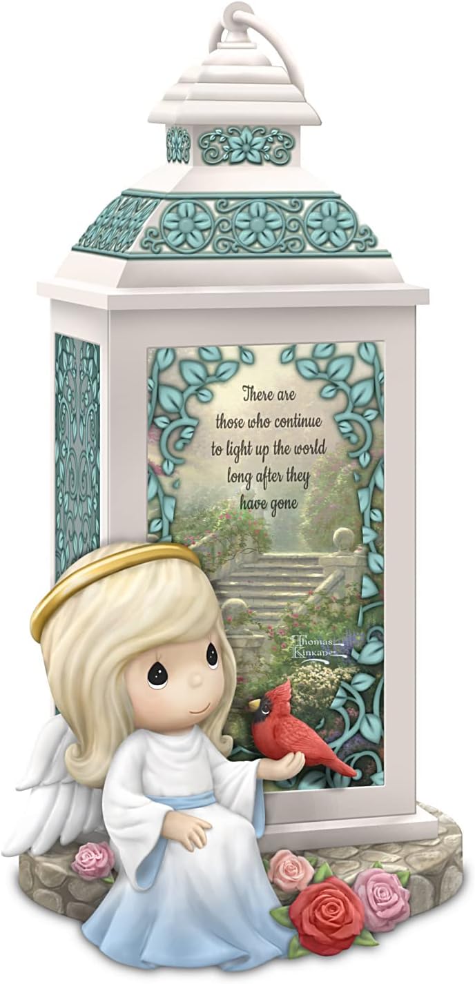 The Hamilton Collection Precious Moments A Light So Great Illuminated Remembrance Lantern Featuring A Scene from Thomas Kinkade's Stairway to Paradise with an Angel Figure