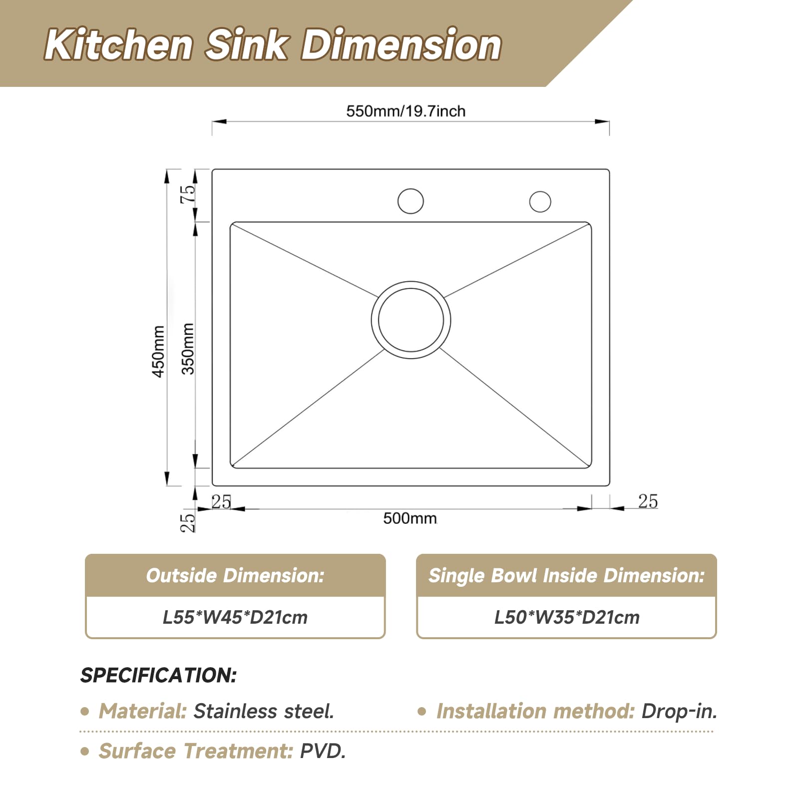 80 x 50 cm Fregadero doble de acero inoxidable, con 2 cuencas, orificio para grifo y juego de sifón, fregadero cocina 2 senos fregadero dos senos kitchen sink (acero inoxidable, 55 * 45)