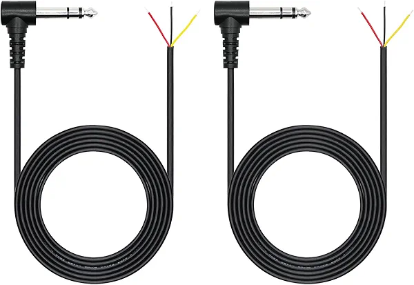 6.35mm Male Jack to Bare Wire Open End Audio Cable 6FT, Right Angle TRS 3 Pole Stereo 1/4" 6.35mm Male Jack Audio Connector Adapter, for Speaker Microphone 6.35mm Male Plug Replacement DIY Repair 2Pcs