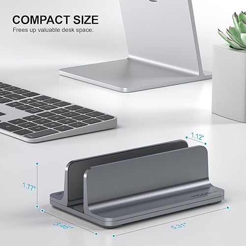 Miniatura 6 de Soporte vertical de aluminio para laptop para escritorio, base de ancho ajustable para MacBook, Surface, Samsung, HP, Dell de hasta 17.3 pulgadas,