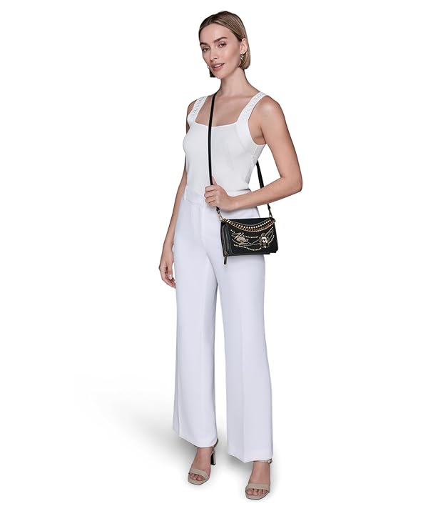 KARL LAGERFELD Paris Women's Lourdes Crossbody Bag With Pearl Embellishments, Black/Gold, One Size by KARL LAGERFELD - Used condition - Image 2