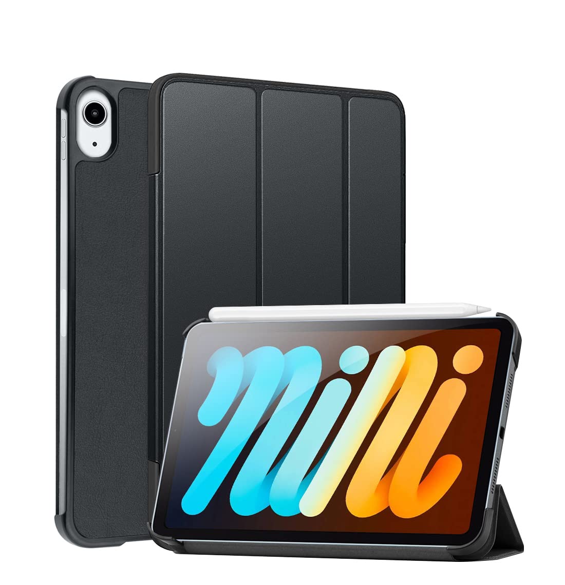 Photo 1 of Puxssul iPad Mini 6 Case (2021), iPad Mini 6th Generation Case, Ultra Slim Trifold Stand Smart Cover, Full Protection, Auto Sleep/Wake, Supports 2nd Gen Apple Pencil Charging, Hard Back Cover (Black)