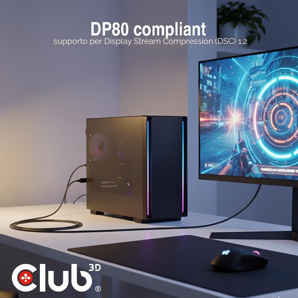 CLUB3D USB Type-C TO DISPLAYPORT DP80 BIDIRECTIONAL VESA Certified Cable 1M/3.28 FT - Kabel - Digital/Daten Cavo USB