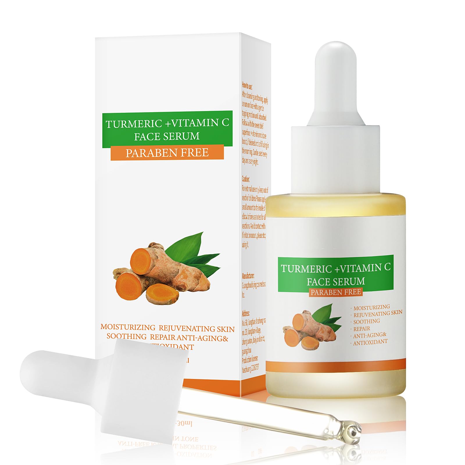 Turmeric and Vitamin C Serum for Face with Hyaluronic Acid Repair Face Anti Acne Serum for Oily Skin Hydrating Rejuvenating Soothing 1oz