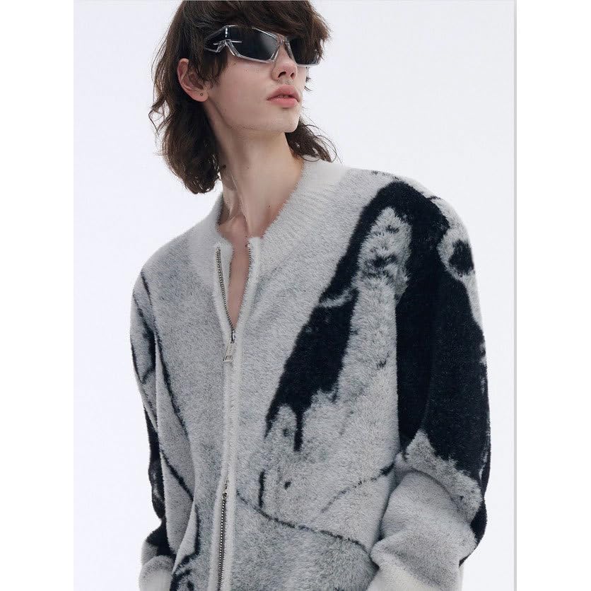 Men's Fairy Grunge Knitted Sweater Y2k Cyber Punk Zip Up Cardigan Trendy Vintage Outerwear Aesthetics Streetwear4