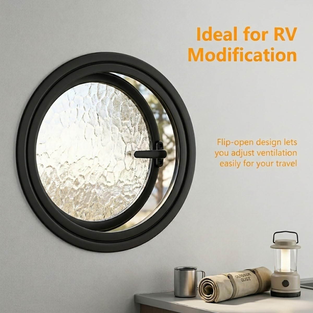 Finestra di Ventilazione Girevole, Finestra Rotonda in Vetro di Sicurezza con Ventilazione, Diametro 90 cm, Finestra a Battente Trasparente per bagni e Casette da Giardino, Telaio Metallico