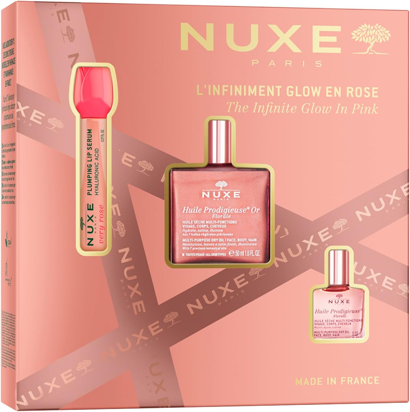 Nuxe Glow in Pink Kit 50mL, 8mL, 10mL, Hair Oil, Body Oil, Face Oil, For Whole Body, Multi Beauty Oil, Scented, Dry Oil, Moisturizing, Moisturizing, Shiny Skin, Smooth, Sparkling, Fragrance Oil, Gift, Floral