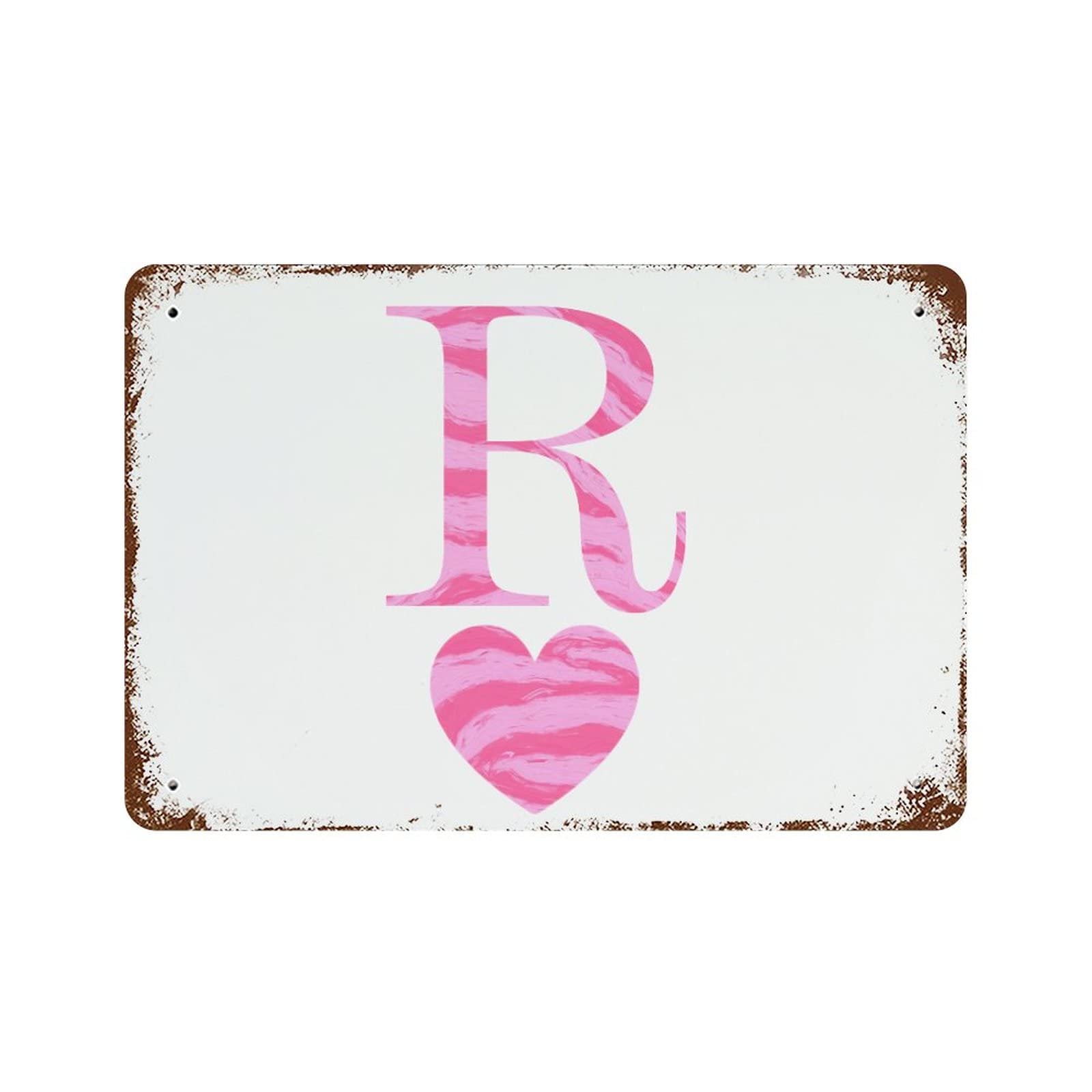 Plaque métal lettre R cœur Saint-Valentin 30x45cm pour déco bar