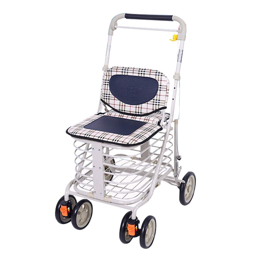 Deambulatore Pieghevole, Carrello della Spesa Pratico, deambulatore Pieghevole per Anziani con Ruote, Sedile e Leva del Freno Inclusi, Dotato di Cestino portaoggetti e bracciolo,