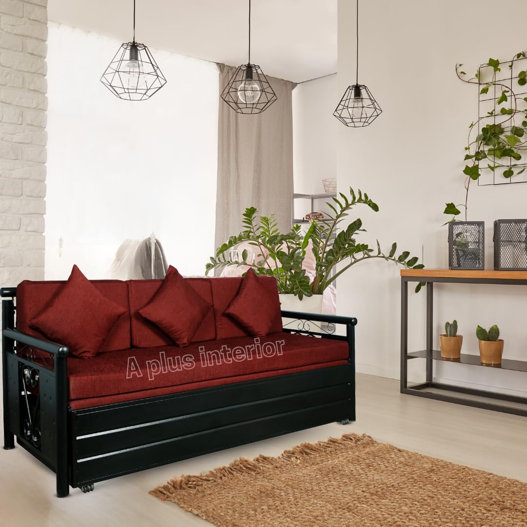 3 Seater Metal Sofa Cum Bed with Hydraulic Storage for Living Room (Black); Size: Single – 4 x 6 – APICS5003 3 Seater Metal Sofa Cum Bed with Hydraulic Storage for Living Room (Black); Size: Single – 4 x 6 – APICS5003