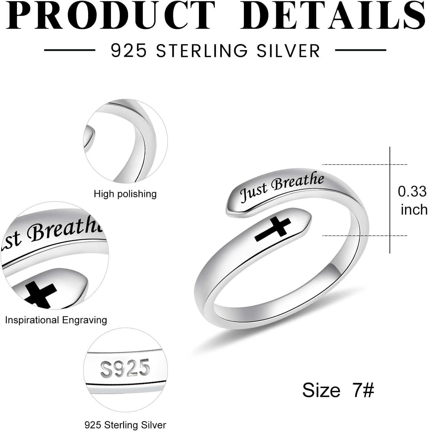 Adjustable Just Breathe Rings for Women 925 sterling sliver Inspirational Jewelry Gifts for Teens - Image 6