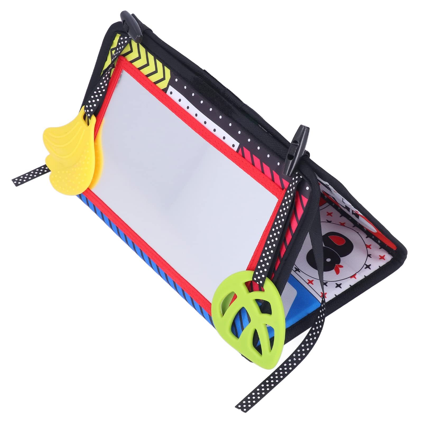 Baby Fabric Book, Calendar Design Crinkle Cloth Book Toy Colorful Patterns Neck Training Stimulate Curiosity Visual Development with Mirror for Home Play