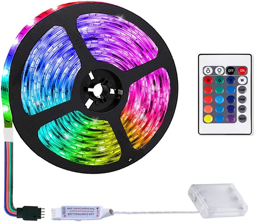 2m/6.6FT Battery Powered Led Strip Lights, LED Strip with 24 Keys Remote Control, RGB Led Rope Lights for Party and DIY Decoration