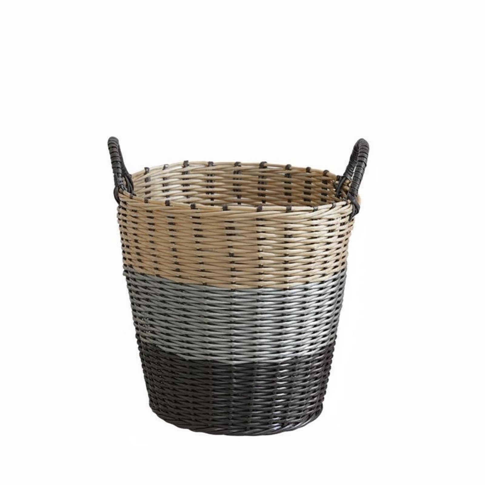 Multi-Purpose Imitation Rattan Laundry Basket Round Laundry Hamper with Handles Woven ABS Storage Bin for Bedroom, Bathroom, Black Grey Brown, S-image-24