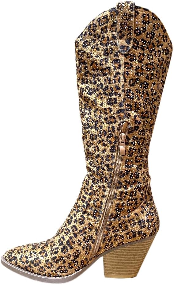 ABSOLEX Women Western Cowgirl Cowboy Pointed Toe Rhinestone Knee High Boots - 第 10/64 張圖片