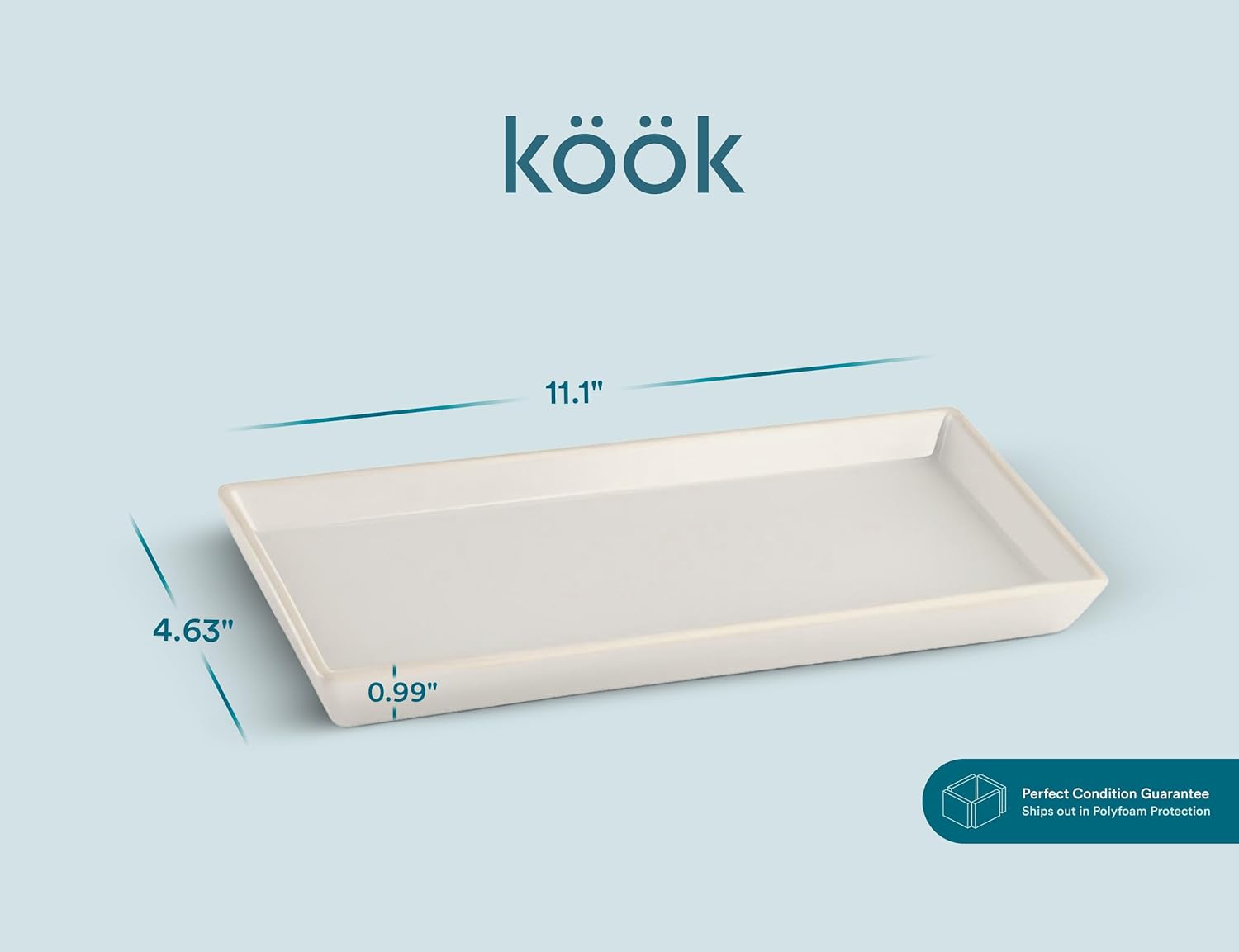 KooK Serving Platters and Trays, Trays for Serving Food, Ceramic 11 Inch Rectangular Serving Trays, Platters for Food at Parties and Entertaining, Microwave, Dishwasher Safe, White, Set of 4 - Image 7