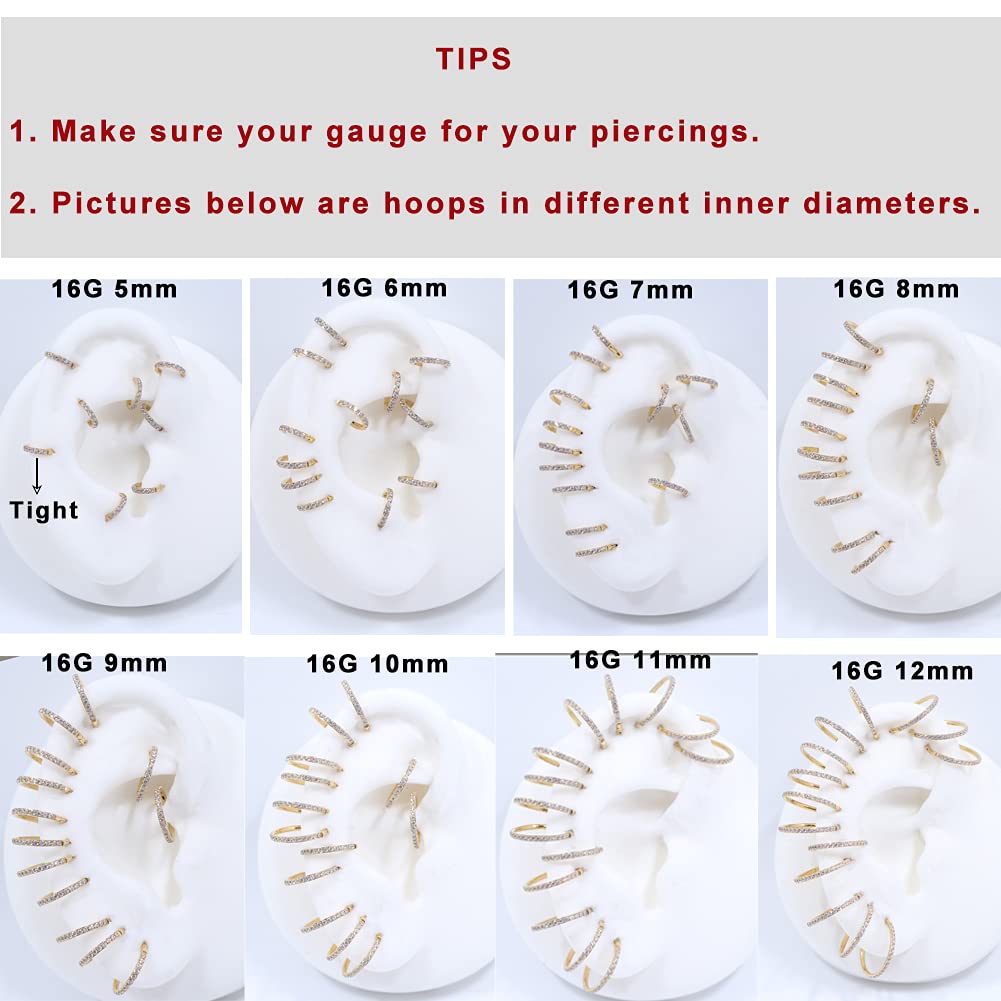 Must-Have for Collectors 20G 18G 16G Klare CZ Nasenringe Hoop 316L Chirurgenstahl Knorpelohrringe Hoop 5-12mm Piercingschmuck Daith Helix Rook Tragus Piercingschmuck Edelstahlohrring Silber Conch